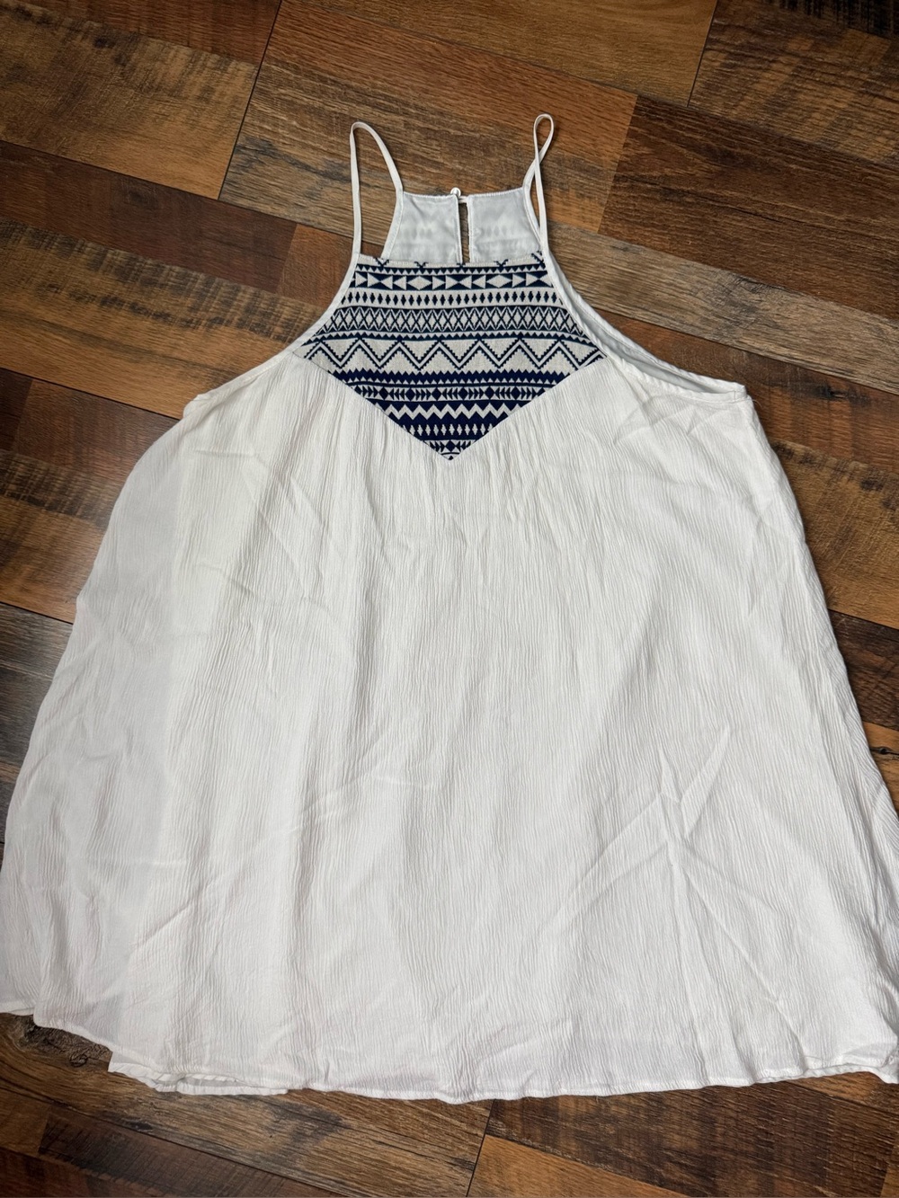 Jack by BB Dakota White Trapeze dress with Navy Geometric Yoke